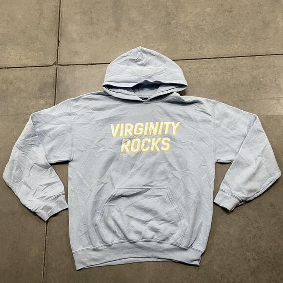 Virginity Rocks Hoodie Mens Medium Light Blue Danny Duncan Pullover Graphic - Picture 1 of 6